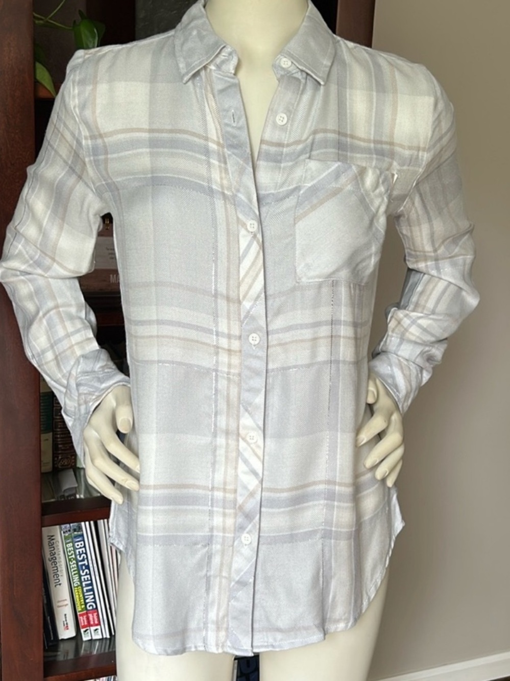 Workshop Neutral Color Button Down Shirt Grey Tan Ivory Silver NWT